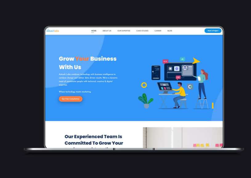 Aakash Labs agency website on a laptop