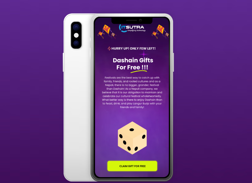 Dashain lead-generation campaign, mobile landing screen