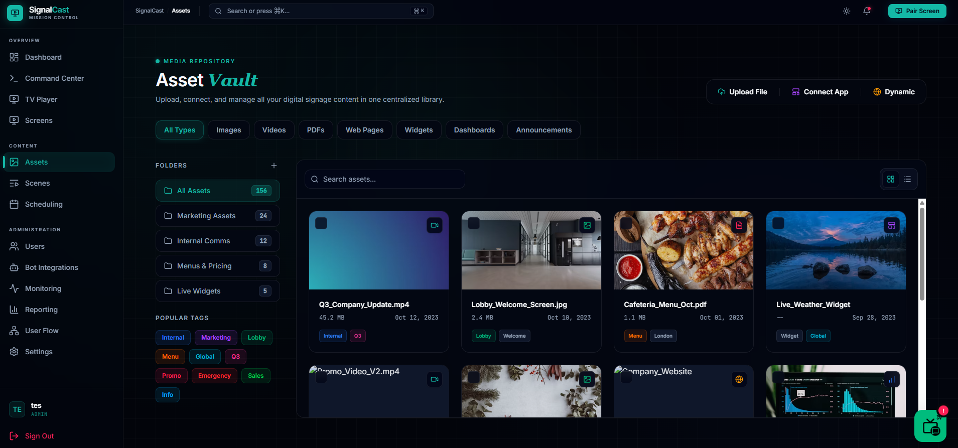 SignalCast Asset Vault: a centralized media library of images, videos, PDFs and widgets